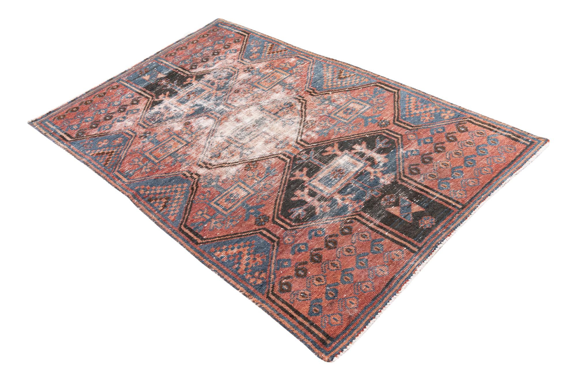 3' 9 x 6' Hand Knotted Ultra Vintage Persian Wool Rug