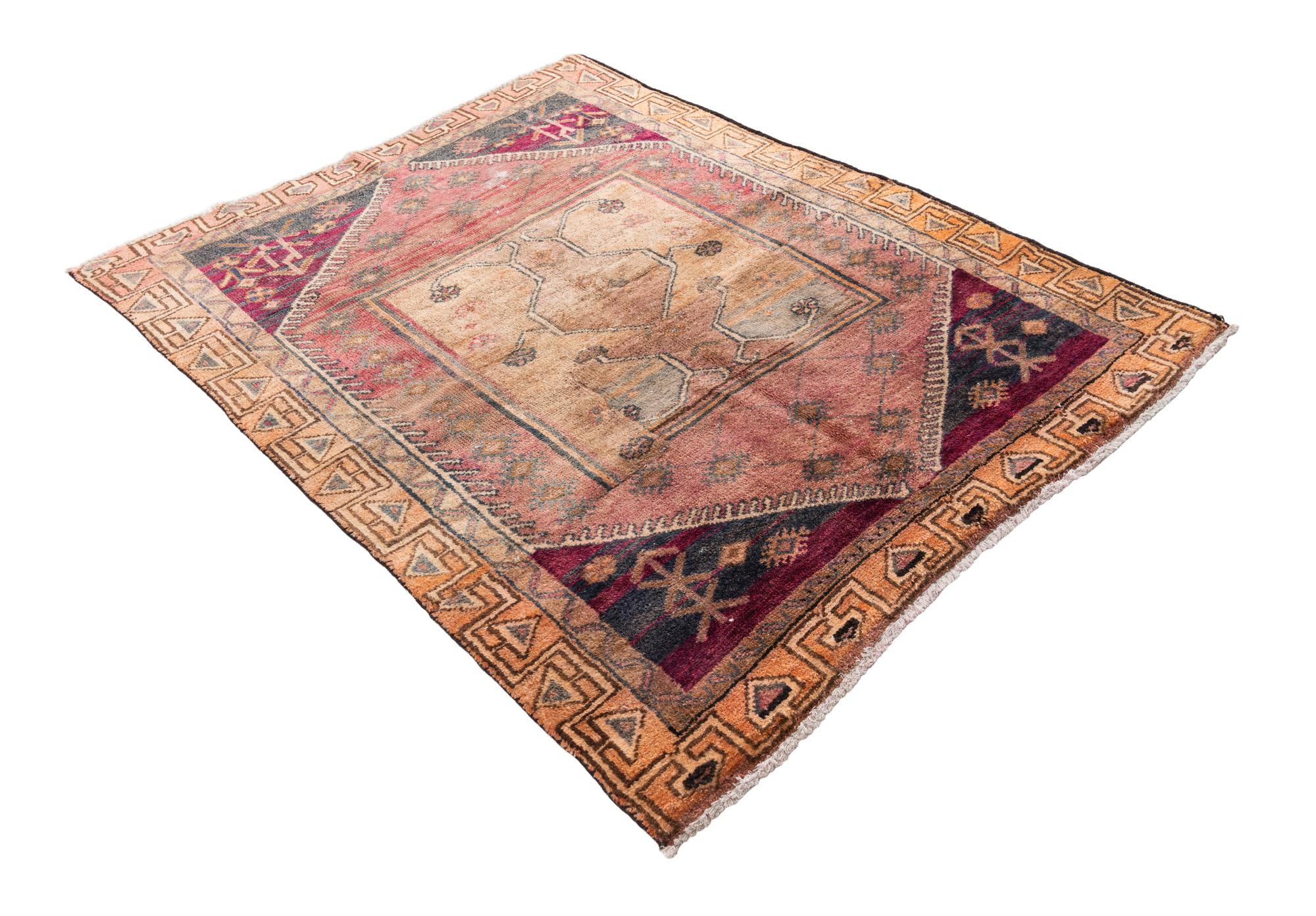 4' 9 x 5' 10 Hand Knotted Ultra Vintage Persian Wool Rug
