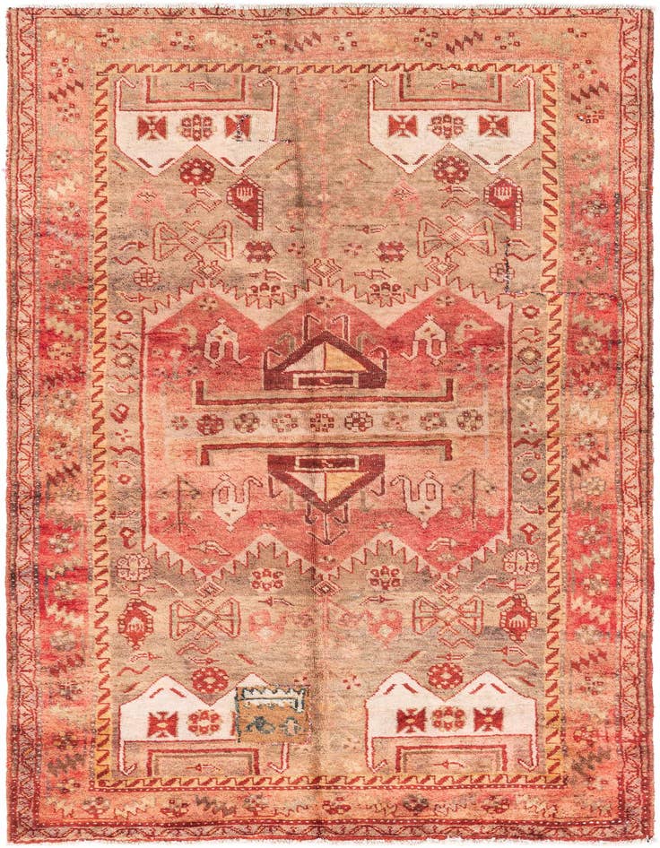 Detail image of 4' 5 x 8' Hand Knotted Ultra Vintage Persian Wool Rug