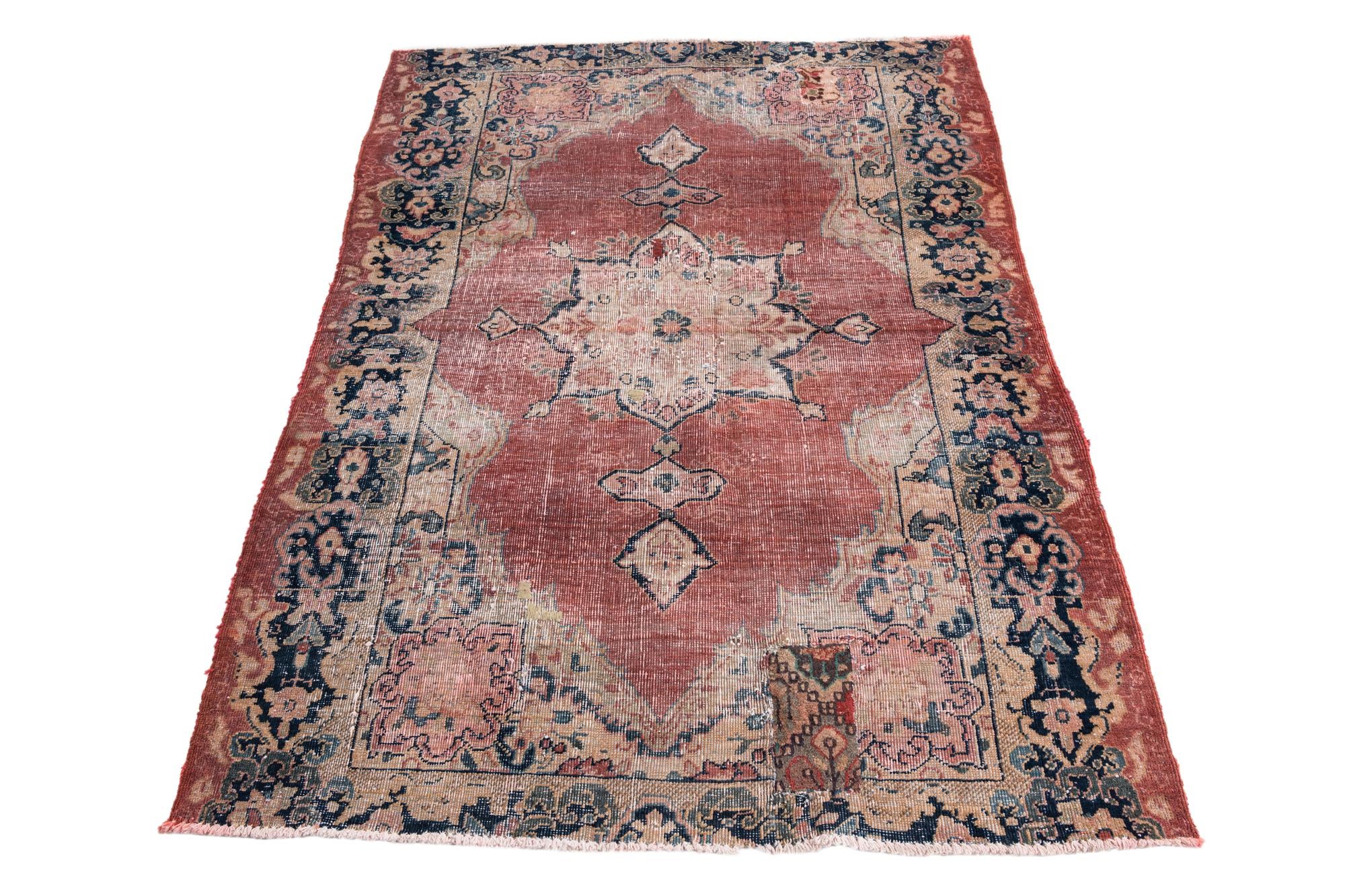 130cm x 185cm anudado a mano Ultra Vintage Alfombra Persa Lana