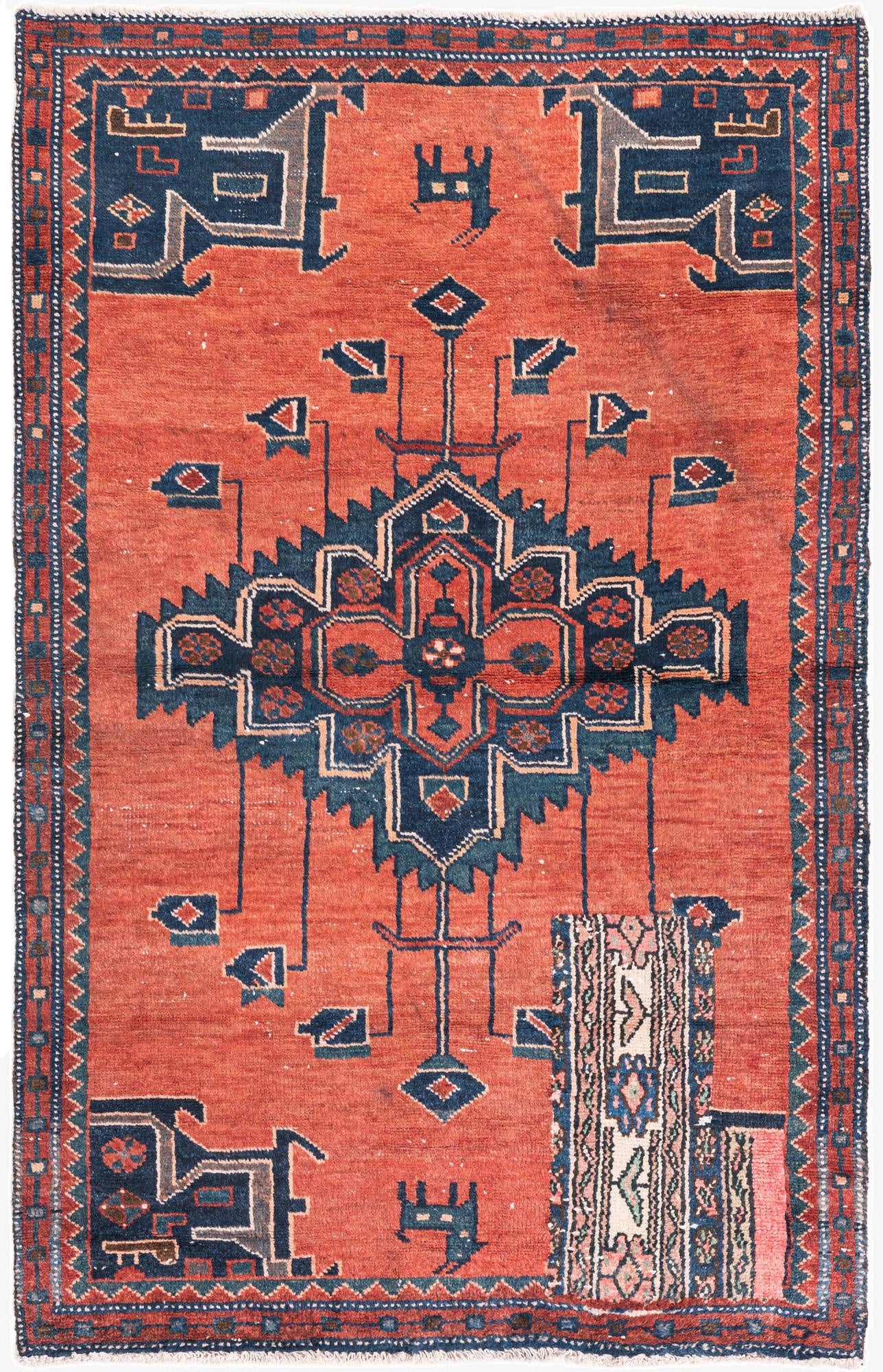 3' 8 x 5' 10  Hand Knotted Ultra Vintage Persian Wool Rug