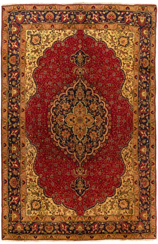 6' 6 x 10' 1 Hand Knotted Yazd Persian Wool Rug