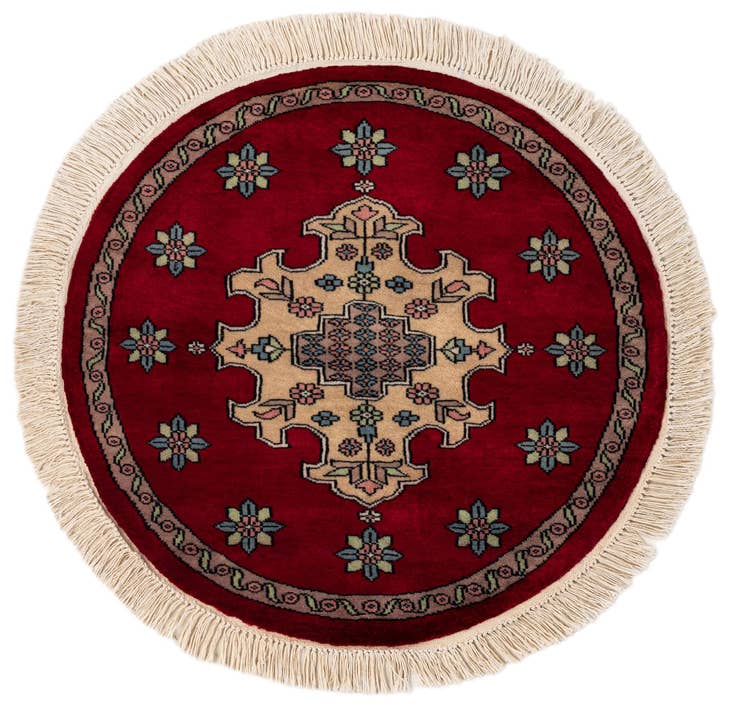 Detail image of 2' 7 x 2' 8 Hand Knotted Bokhara Oriental Wool Round Rug