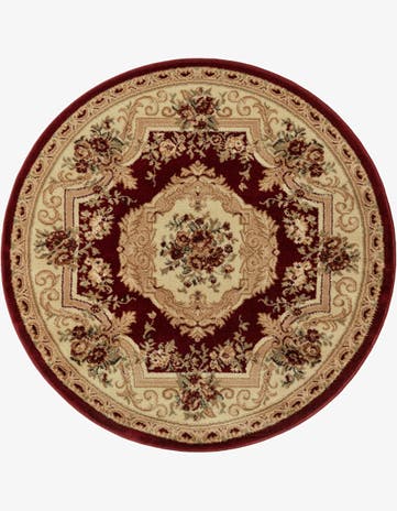 Red Classic Aubusson Round Rug