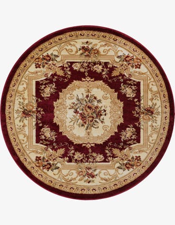 Red Classic Aubusson Round Rug