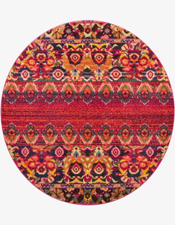Red Washable Fleur Round Rug