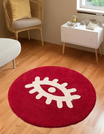 Red Handtufted Wool Round Rug