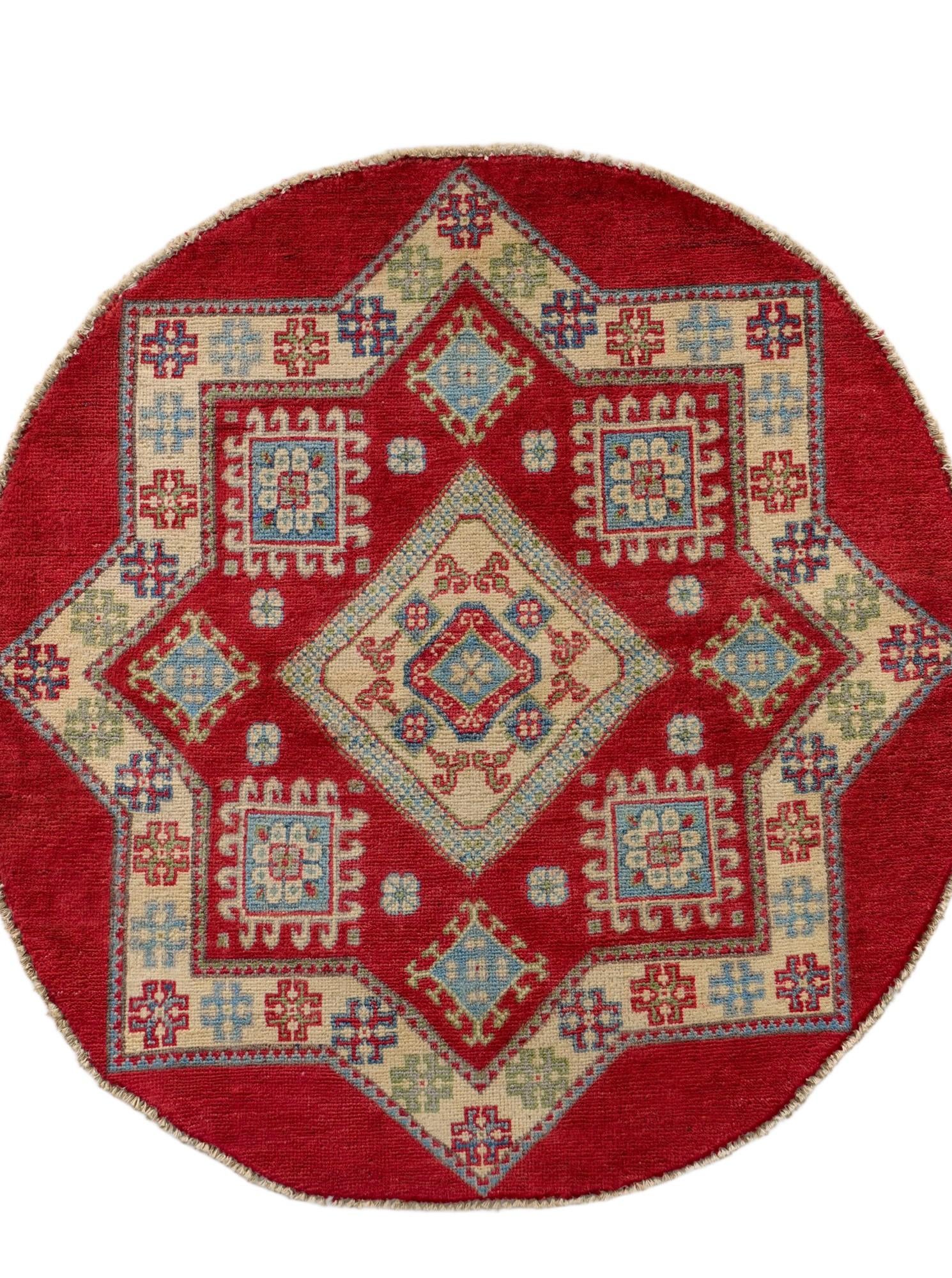 3' 2 x 3' 3 Hand Knotted Kazak Round Rug