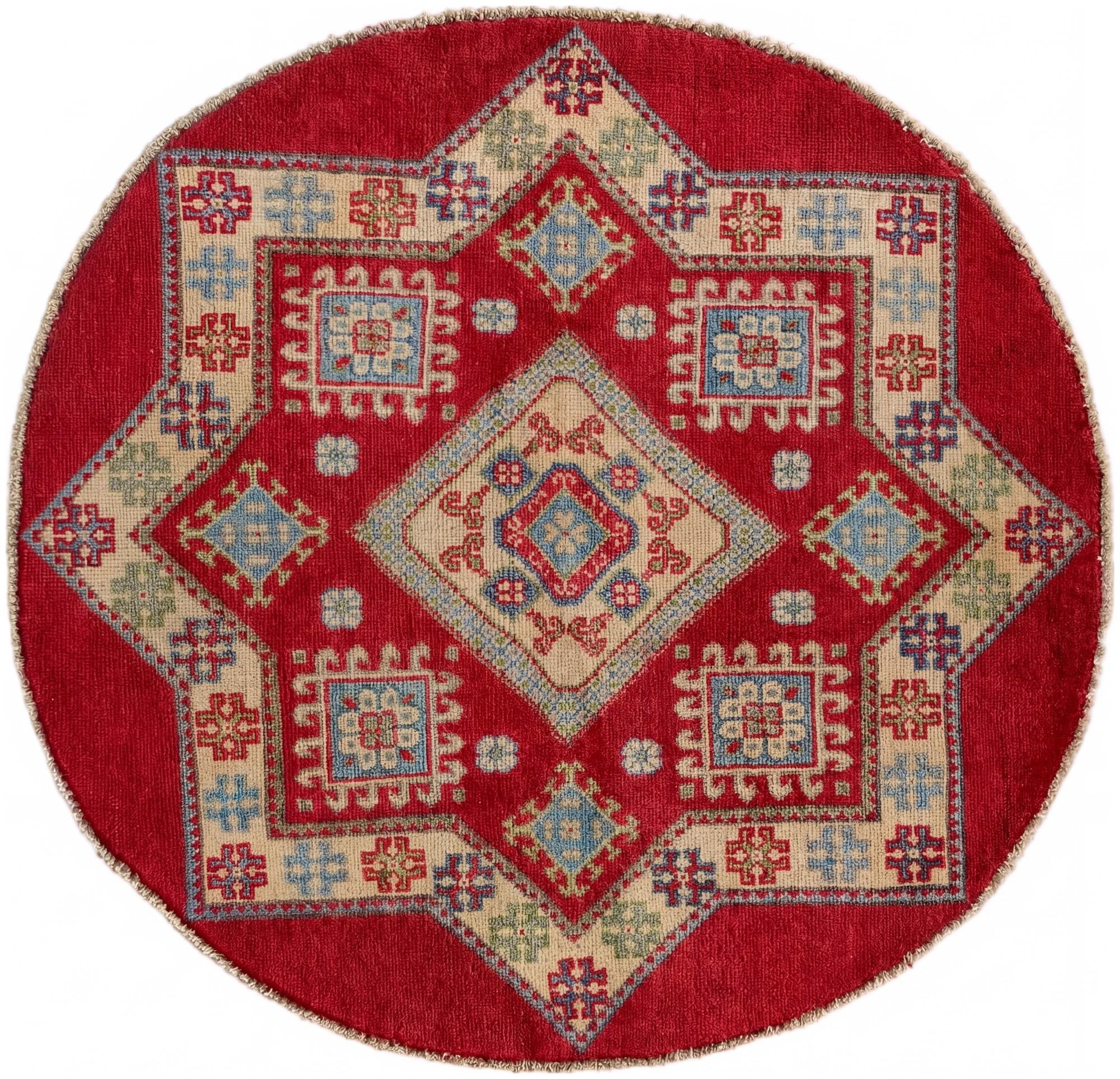 3' 2 x 3' 3 Hand Knotted Kazak Round Rug