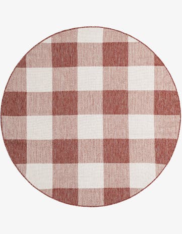 Red Easy-Clean Checkered Indoor / Outdoor Round Rug