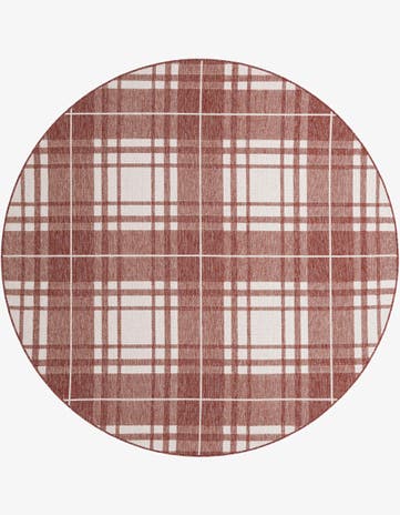Red Easy-Clean Checkered Indoor / Outdoor Round Rug