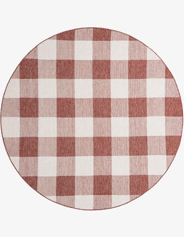 Red Easy-Clean Checkered Indoor / Outdoor Round Rug