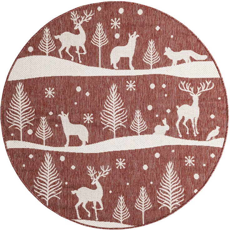 Detail image of 5' 3 x 5' 3 Easy-Clean Holiday Indoor / Outdoor Round Rug