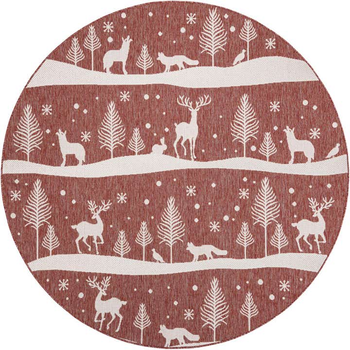 7' 10 x 7' 10 Easy-Clean Holiday Indoor / Outdoor Round Rug
