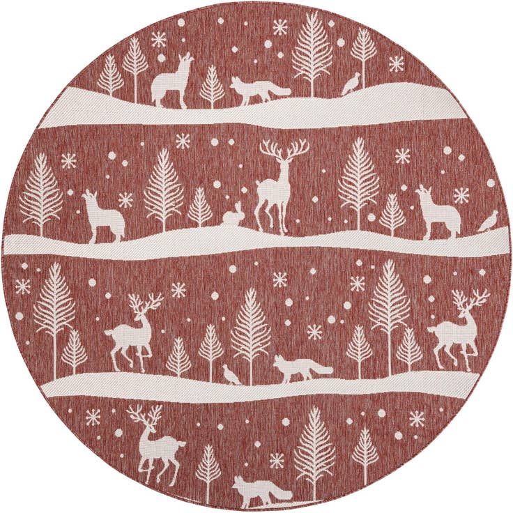 Detail image of 7' 10 x 7' 10 Easy-Clean Holiday Indoor / Outdoor Round Rug