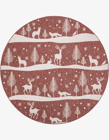 Red Easy-Clean Holiday Indoor / Outdoor Round Rug