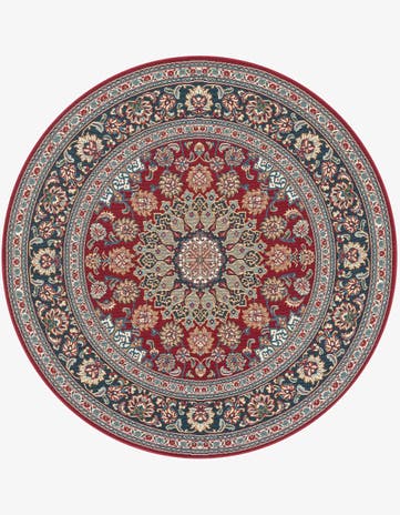 Red Easy-Clean Traditional Indoor / Outdoor Round Rug
