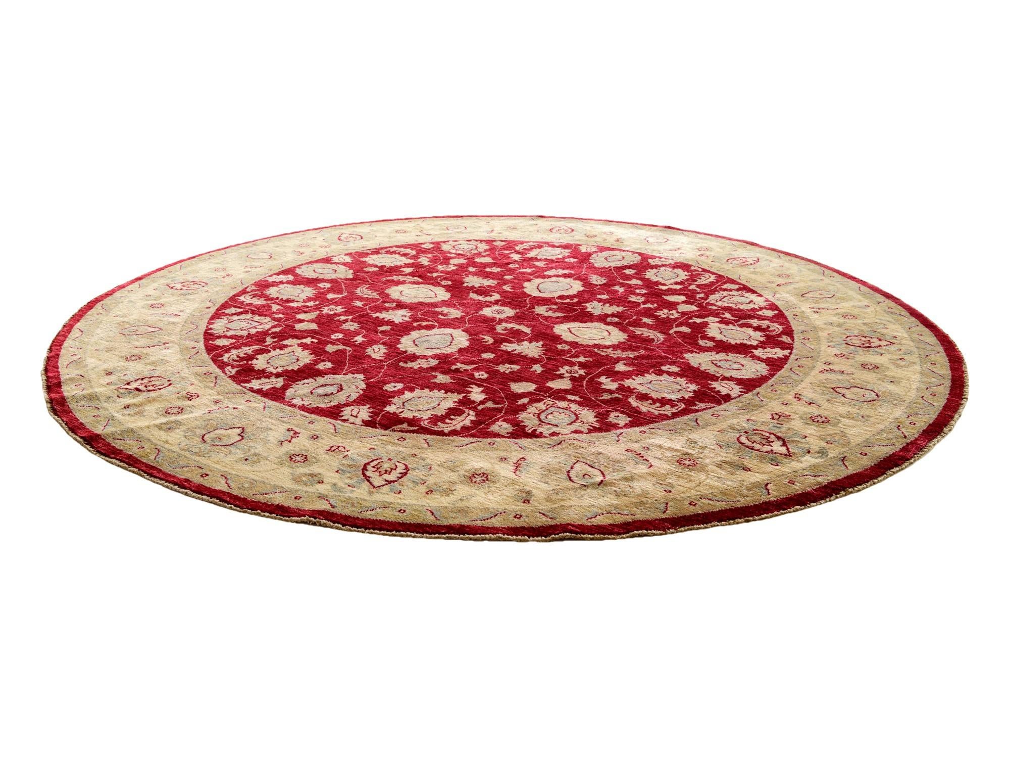 8' x 8' 2 Hand Knotted Peshawar Ziegler Round Rug