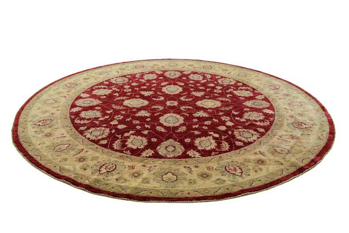 8' x 8' 2 Hand Knotted Peshawar Ziegler Round Rug