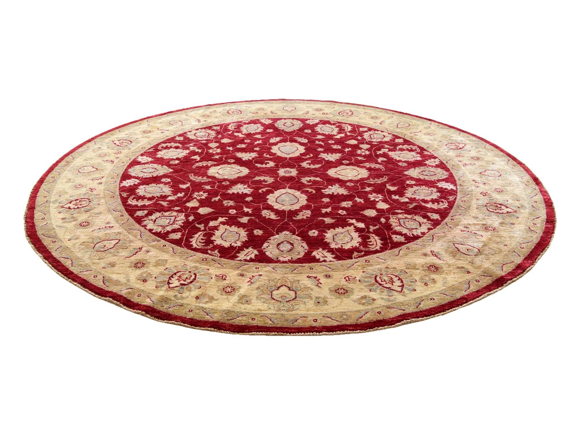 8' x 8' 2 Hand Knotted Peshawar Ziegler Round Rug