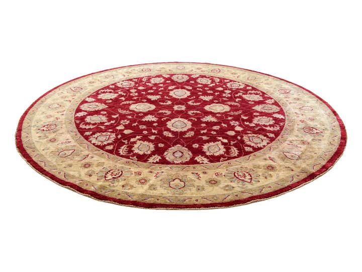 8' x 8' 2 Hand Knotted Peshawar Ziegler Round Rug