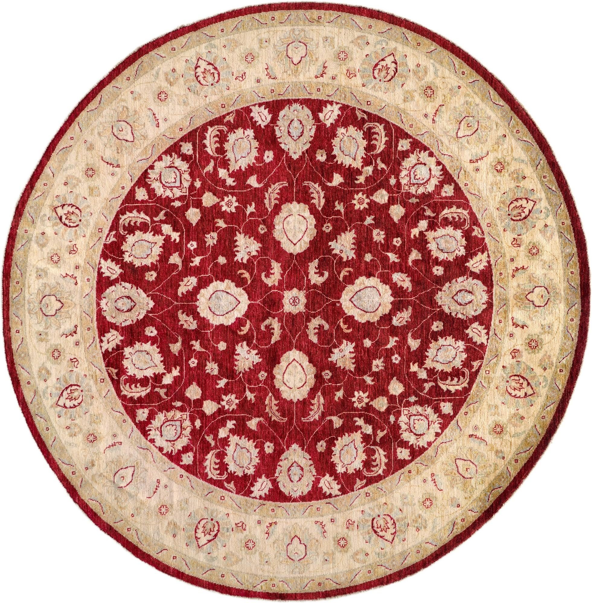 8' x 8' 2 Hand Knotted Peshawar Ziegler Round Rug