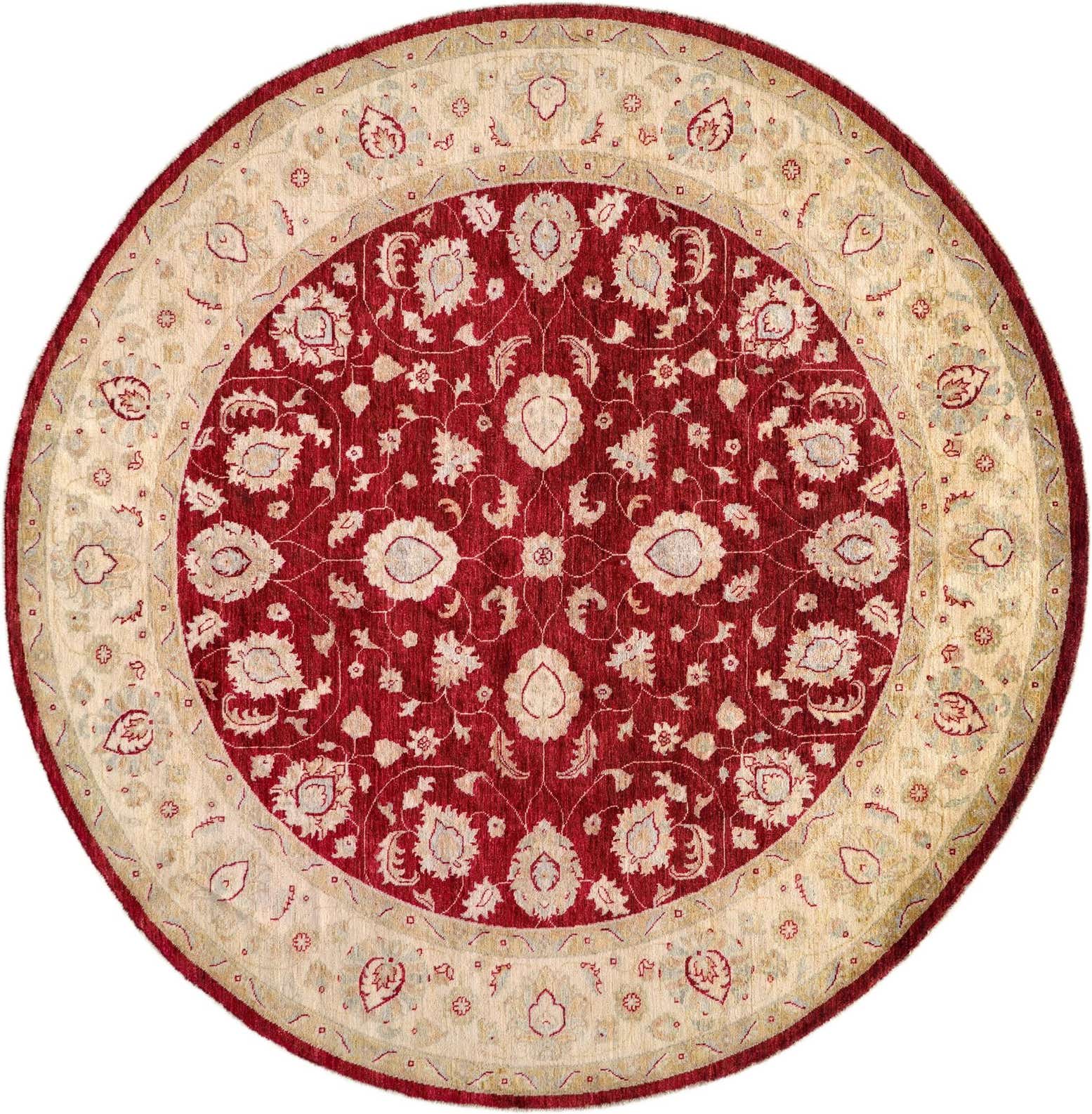 8' x 8' 2 Hand Knotted Peshawar Ziegler Round Rug