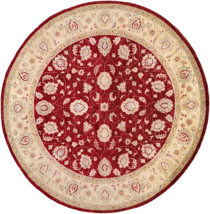 8' x 8' 2 Hand Knotted Peshawar Ziegler Round Rug