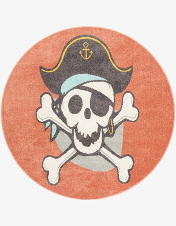 Red Pirate Whimsy Kids Round Rug