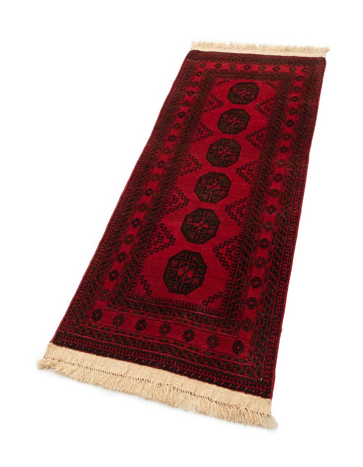 Detail image of 3' 4 x 7'  Hand Knotted Afghan Akhche Wool Runner Rug