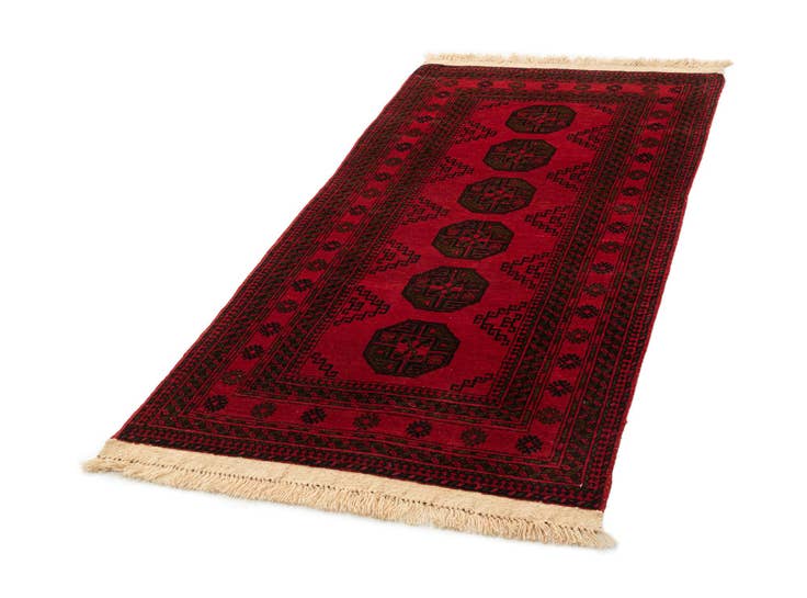 Detail image of 3' 4 x 7' Hand Knotted Afghan Akhche Wool Runner Rug