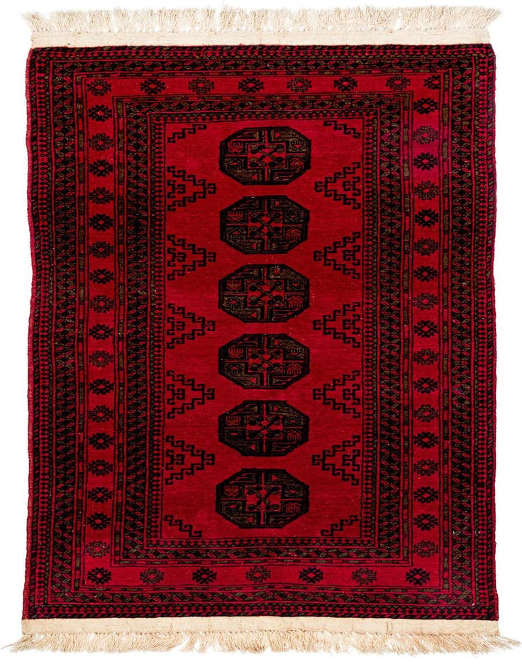 Detail image of 3' 4 x 7' Hand Knotted Afghan Akhche Wool Runner Rug