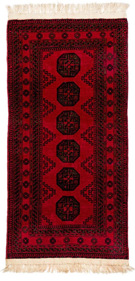 Detail image of 3' 4 x 7' Hand Knotted Afghan Akhche Wool Runner Rug