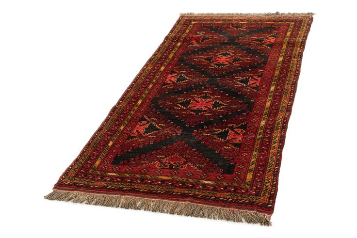 Detail image of 3' 4 x 7' Hand Knotted Afghan Akhche Wool Runner Rug
