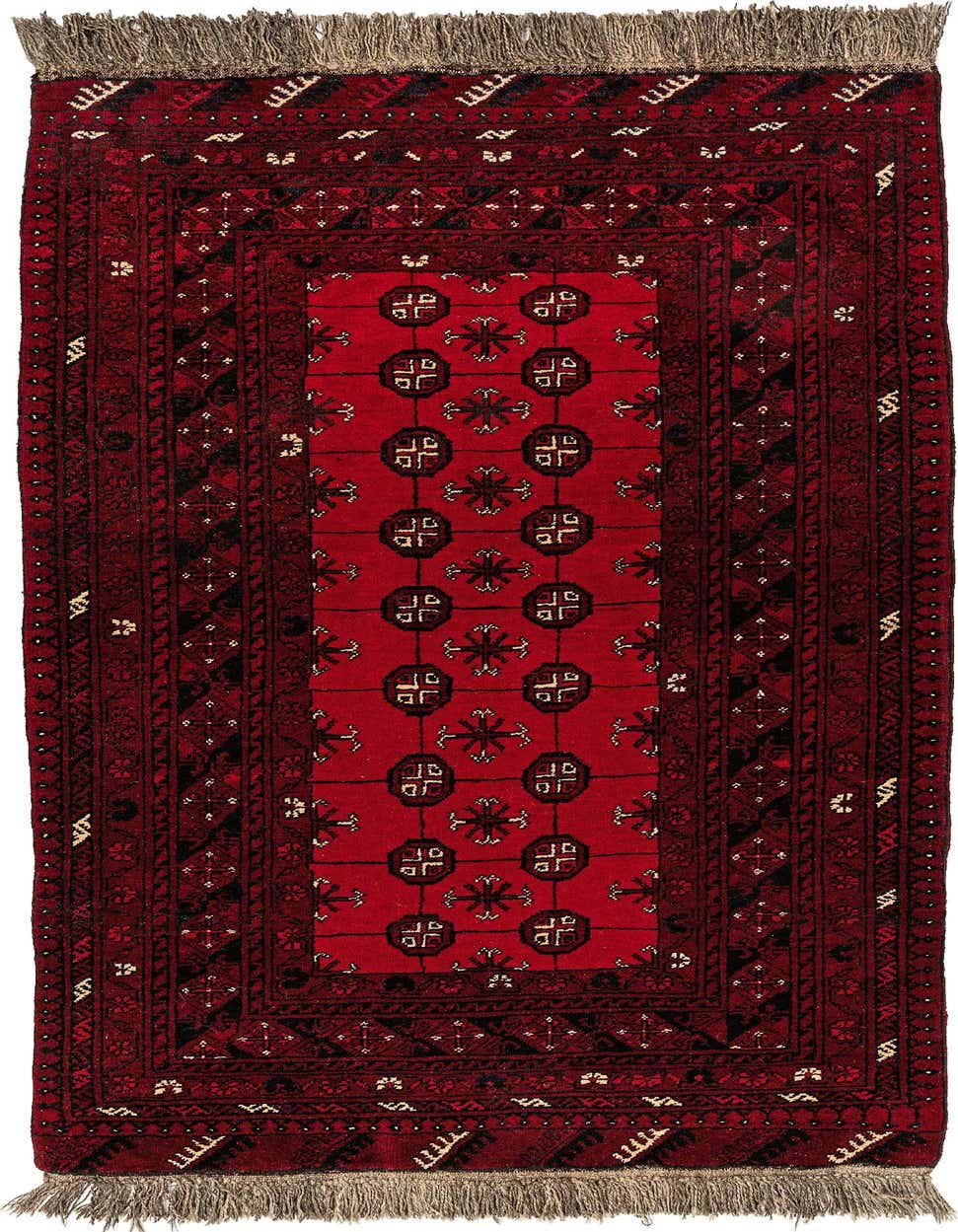 3' 5 x 6' 5 Hand Knotted Afghan Akhche Wool Runner Rug