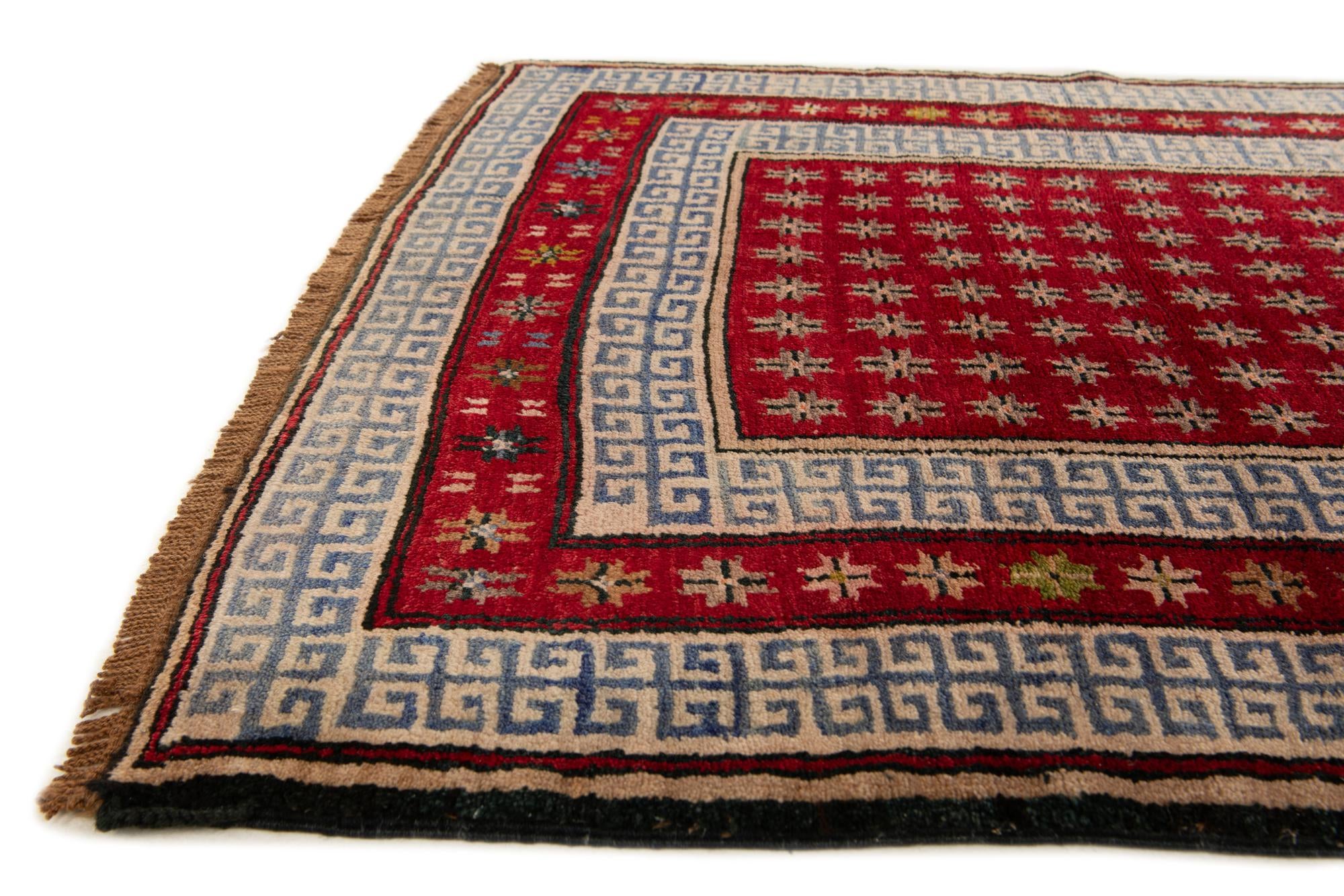 3' 10 x 7' 2 Hand Knotted Afghan Akhche Wool Runner Rug