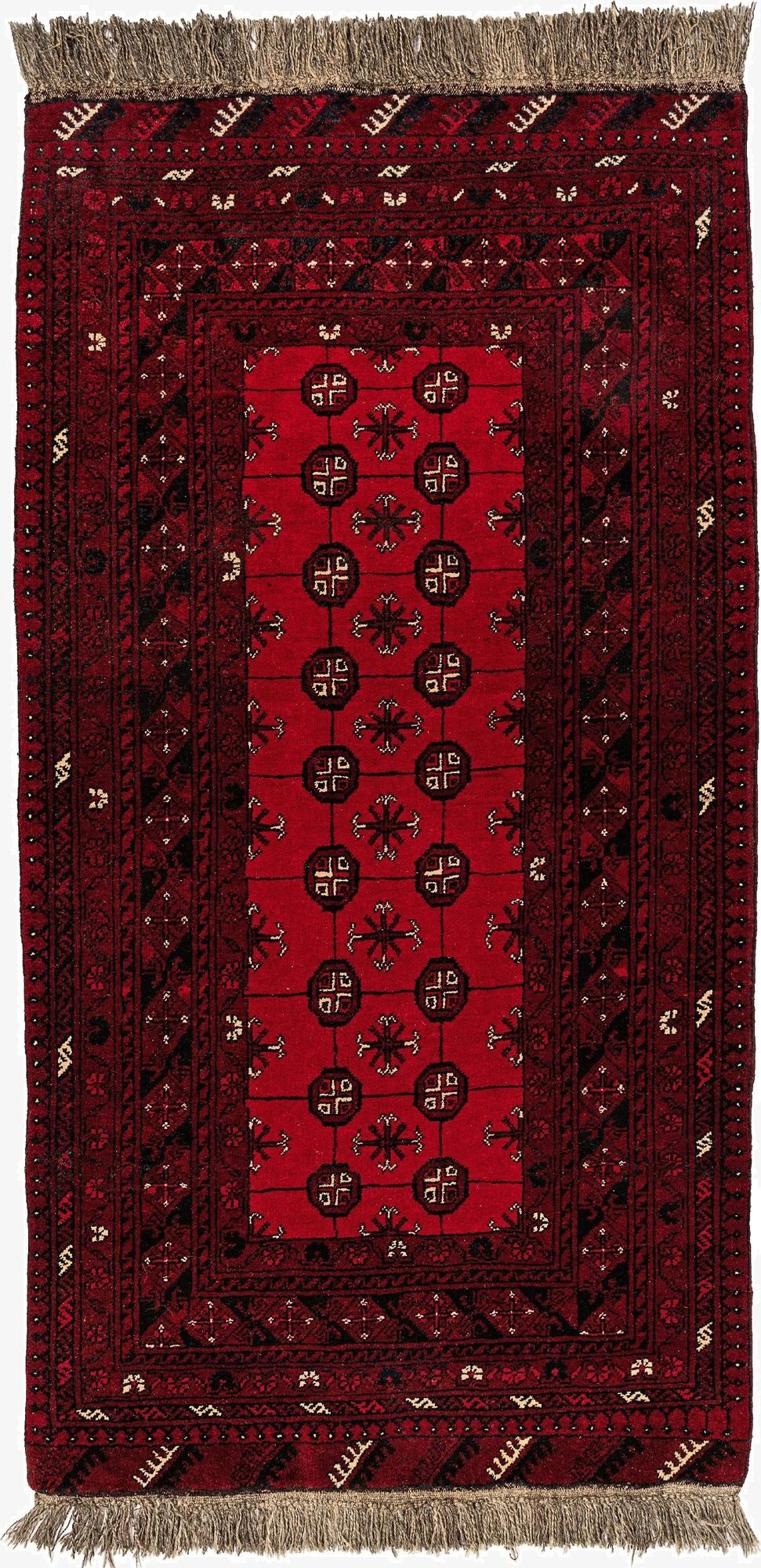 3' 5 x 6' 5  Hand Knotted Afghan Akhche Wool Runner Rug
