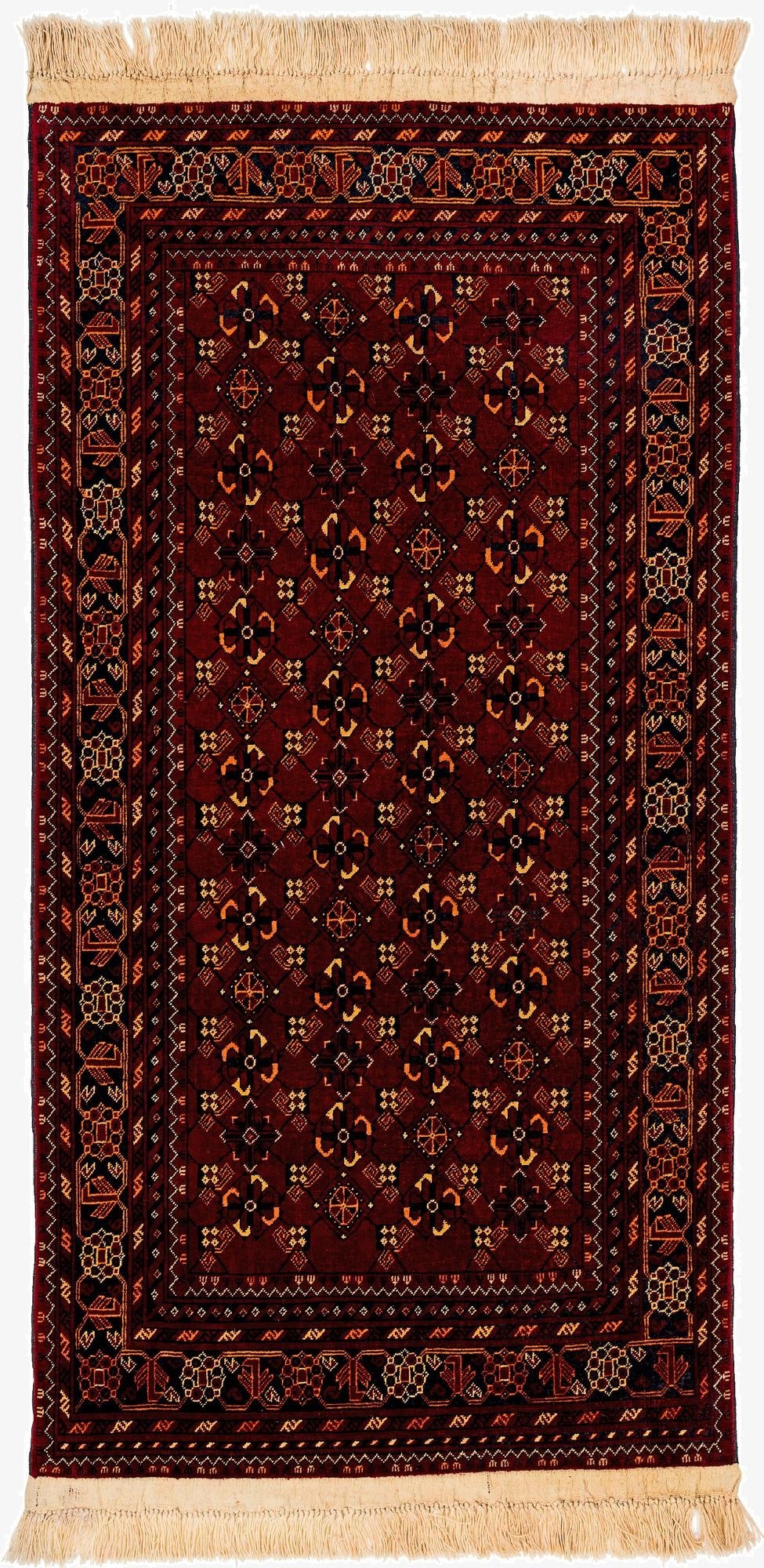 3' 3 x 6' 6  Hand Knotted Afghan Akhche Oriental Wool Runner Rug