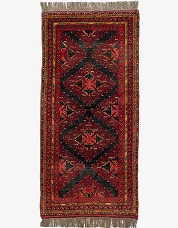 3' 4 x 7' Hand Knotted Afghan Akhche Wool Runner Rug