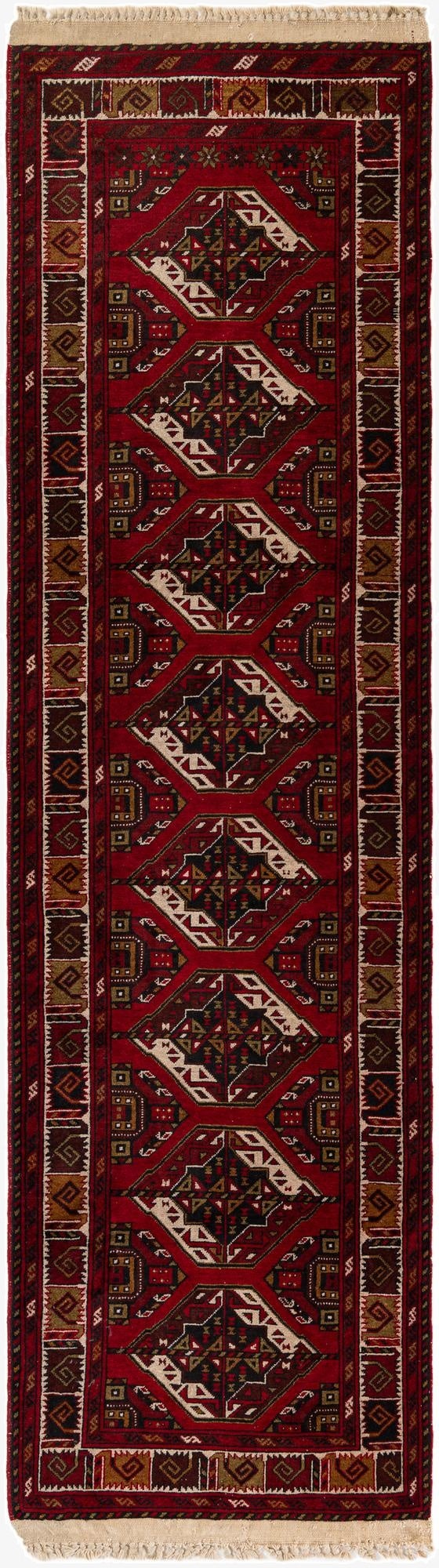 2' 9 x 9' 10  Hand Knotted Afghan Ersari Wool Runner Rug