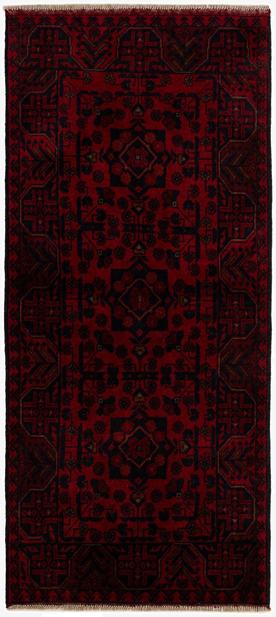 2' 9 x 6' 4  Hand Knotted Afghan Ersari Wool Runner Rug