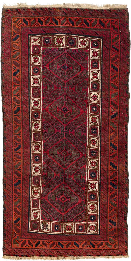 4' 3 x 8' 4 Hand Knotted Balouch Oriental Wool Runner Rug