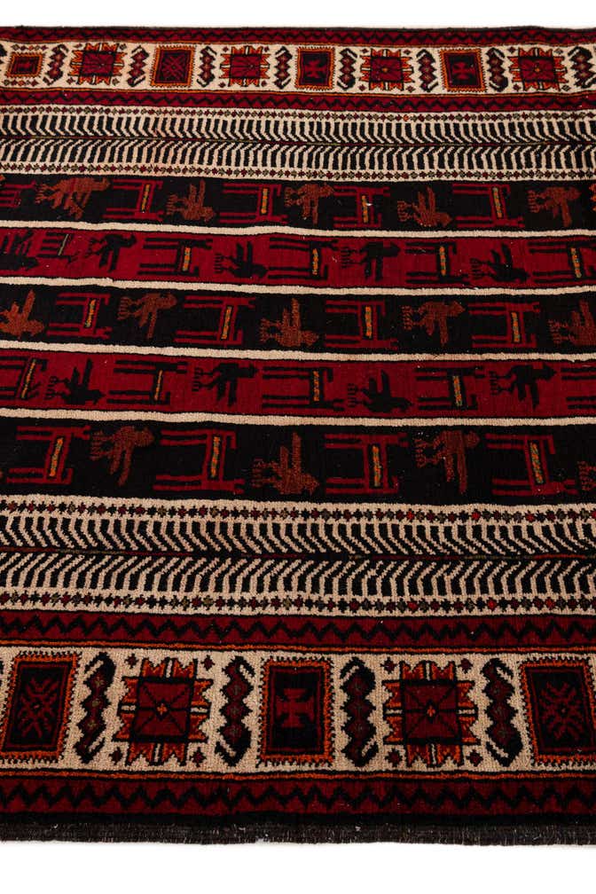 3' 9 x 7' 6 Hand Knotted Balouch Persian Wool Runner Rug