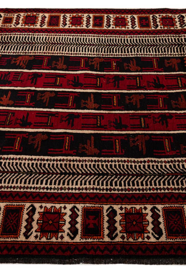 Detail image of 3' 9 x 7' 6 Hand Knotted Balouch Persian Wool Runner Rug