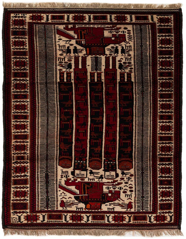 Detail image of 3' 9 x 7' 6 Hand Knotted Balouch Persian Wool Runner Rug