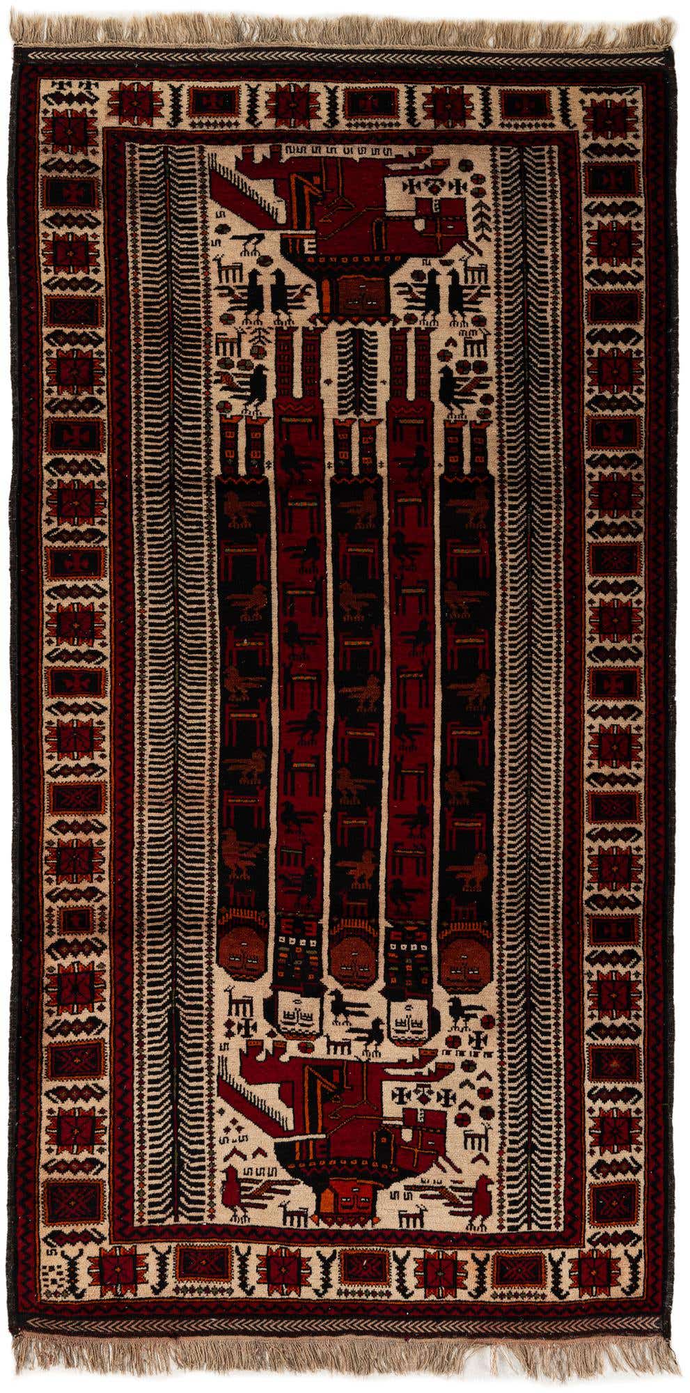 3' 9 x 7' 6 Hand Knotted Balouch Persian Wool Runner Rug