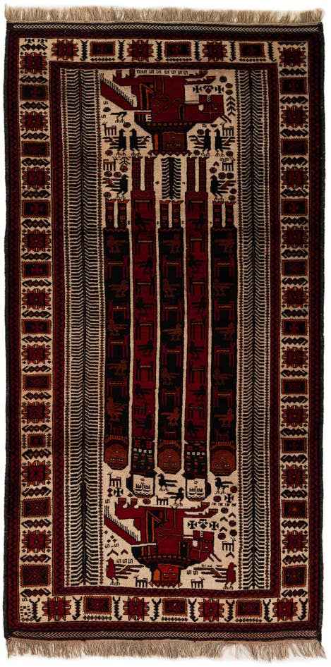 Detail image of 3' 9 x 7' 6 Hand Knotted Balouch Persian Wool Runner Rug