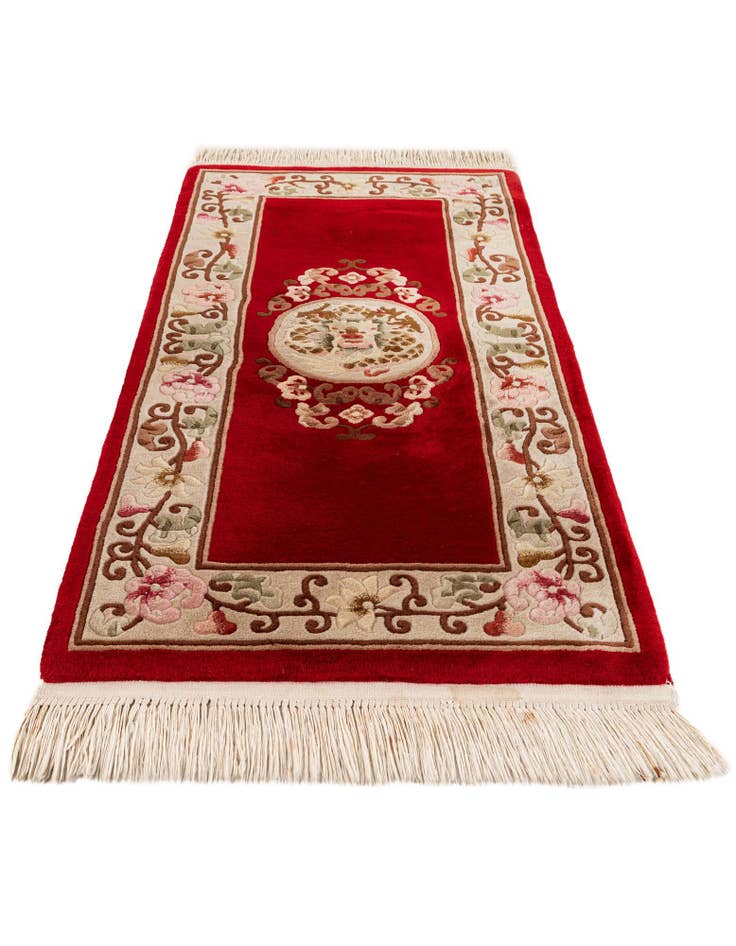 Detail image of 2' 3 x 4' 9 Hand Knotted Carved Pekin Wool Runner Rug