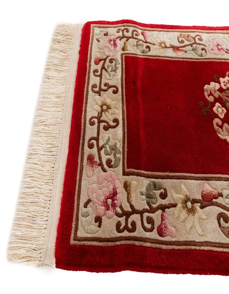 Detail image of 2' 3 x 4' 9 Hand Knotted Carved Pekin Wool Runner Rug