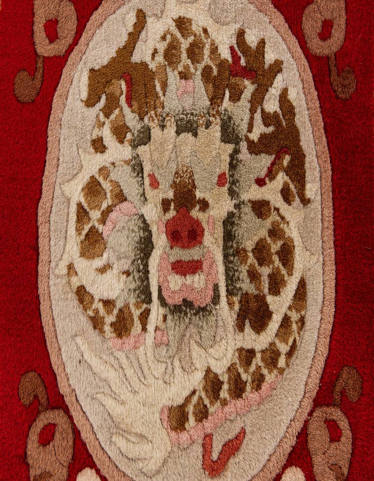 Detail image of 2' 3 x 4' 9 Hand Knotted Carved Pekin Wool Runner Rug